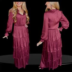 Strut & Bolt Wine Ruffle Tiered Maxi Dress size med